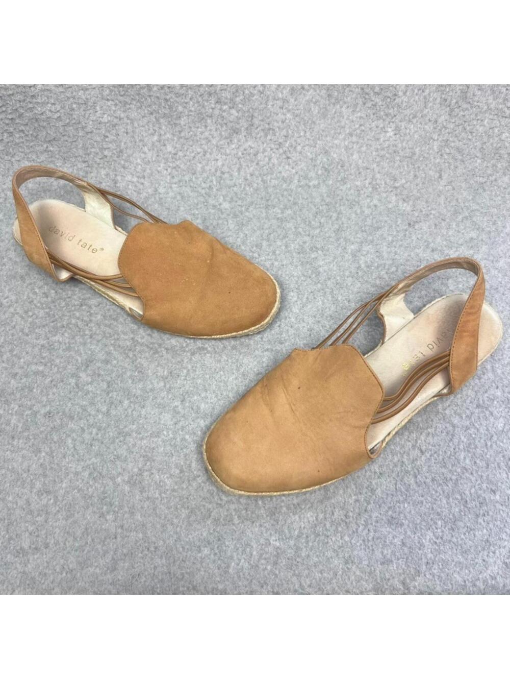 David Tate Nelly Tan Leather Espadrille Sandals Womens 9 Slingback Flat Comfort